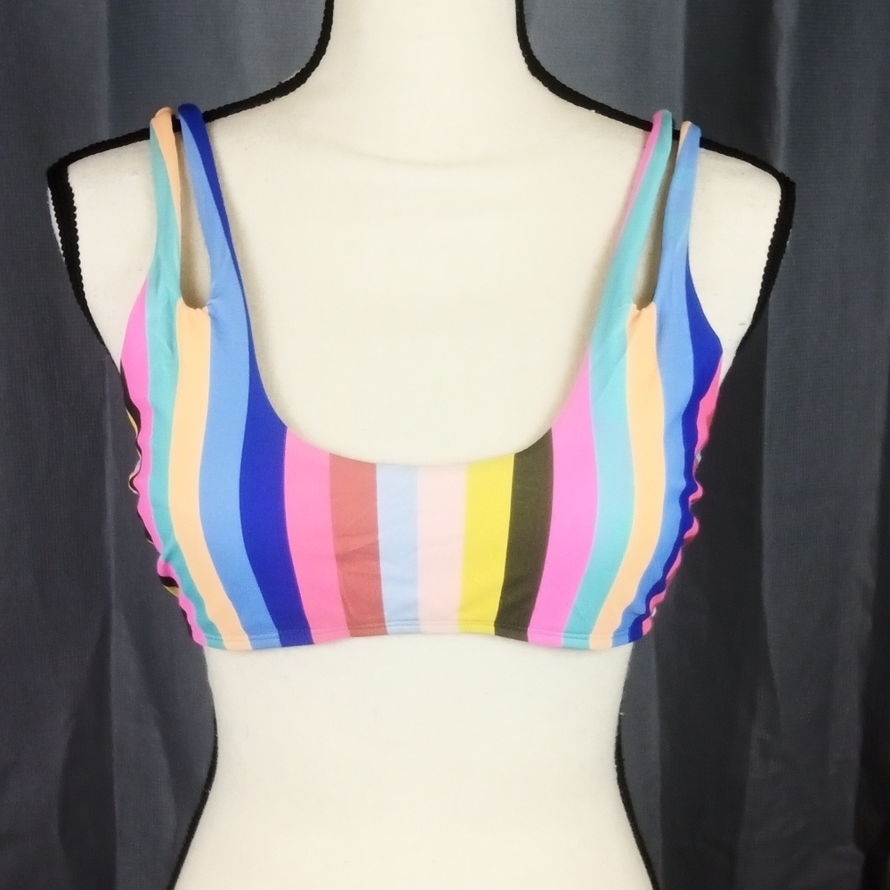 Colorful Striped Bikini Top, Size M
